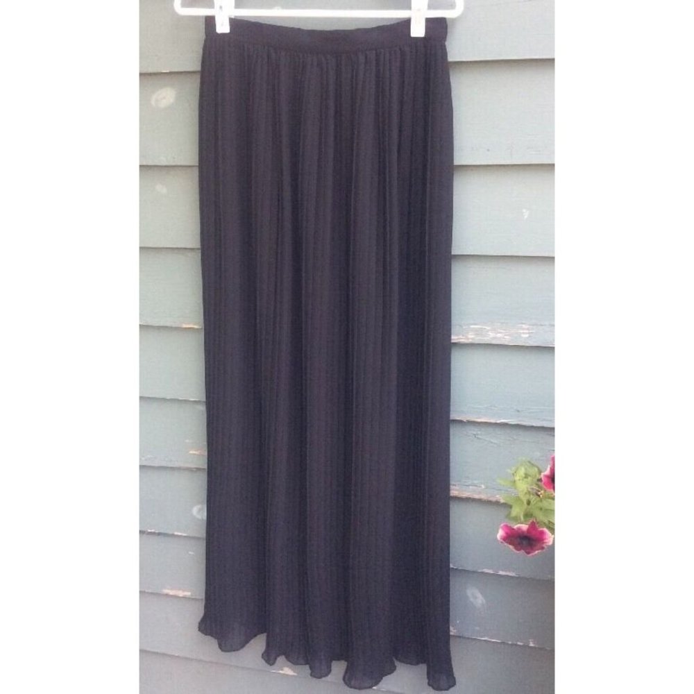 vintage Malbe Maxi Skirt Women's Black Pleated Victorian Sheer size 12 goth